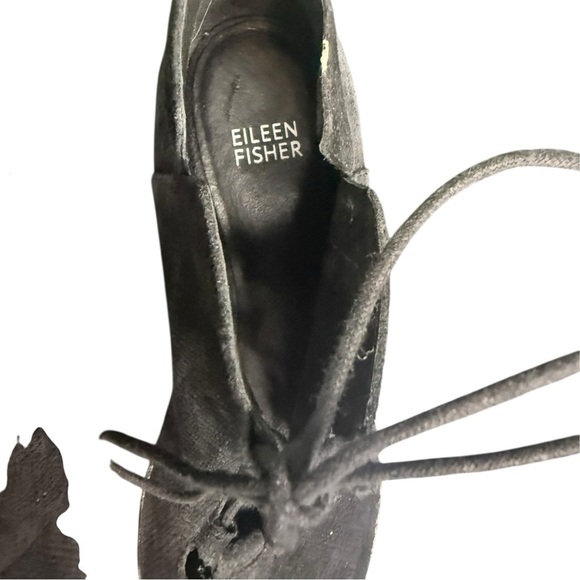 Eileen Fisher Sleek Black Leather Lace-Up Peep Toe Booties – Size 8 - Picture 5 of 7